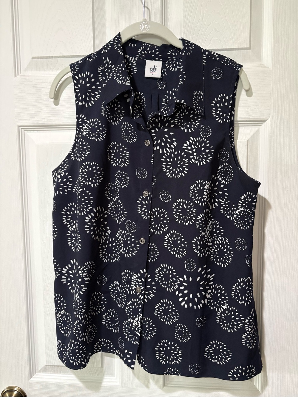 CAbi Navy Sleeveless Button-Front Firework Print Blouse Style 5215